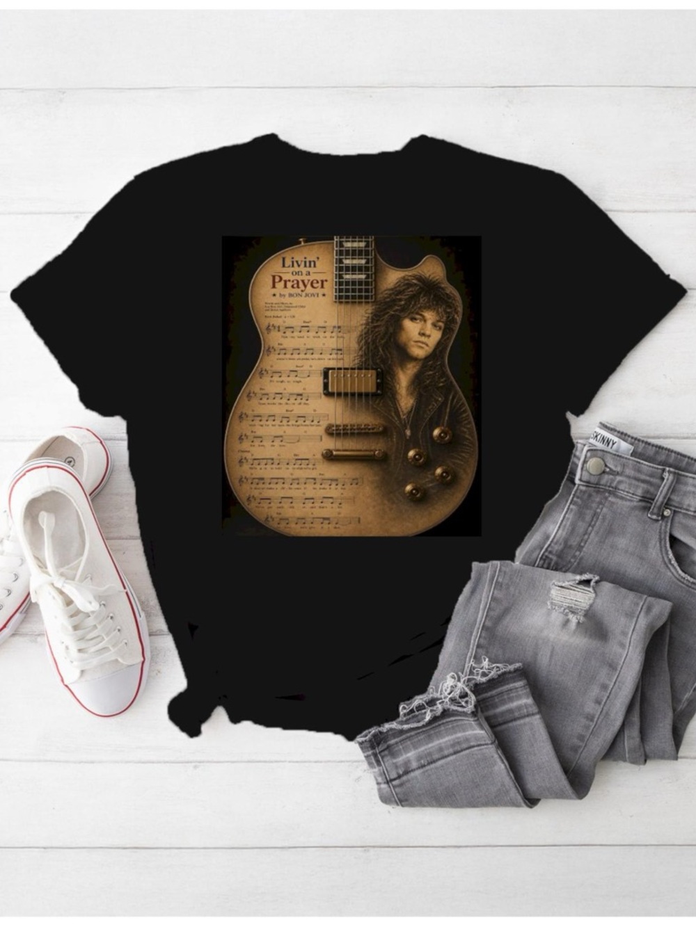 Livin' on a Prayer Guitar Graphic Tee - Black